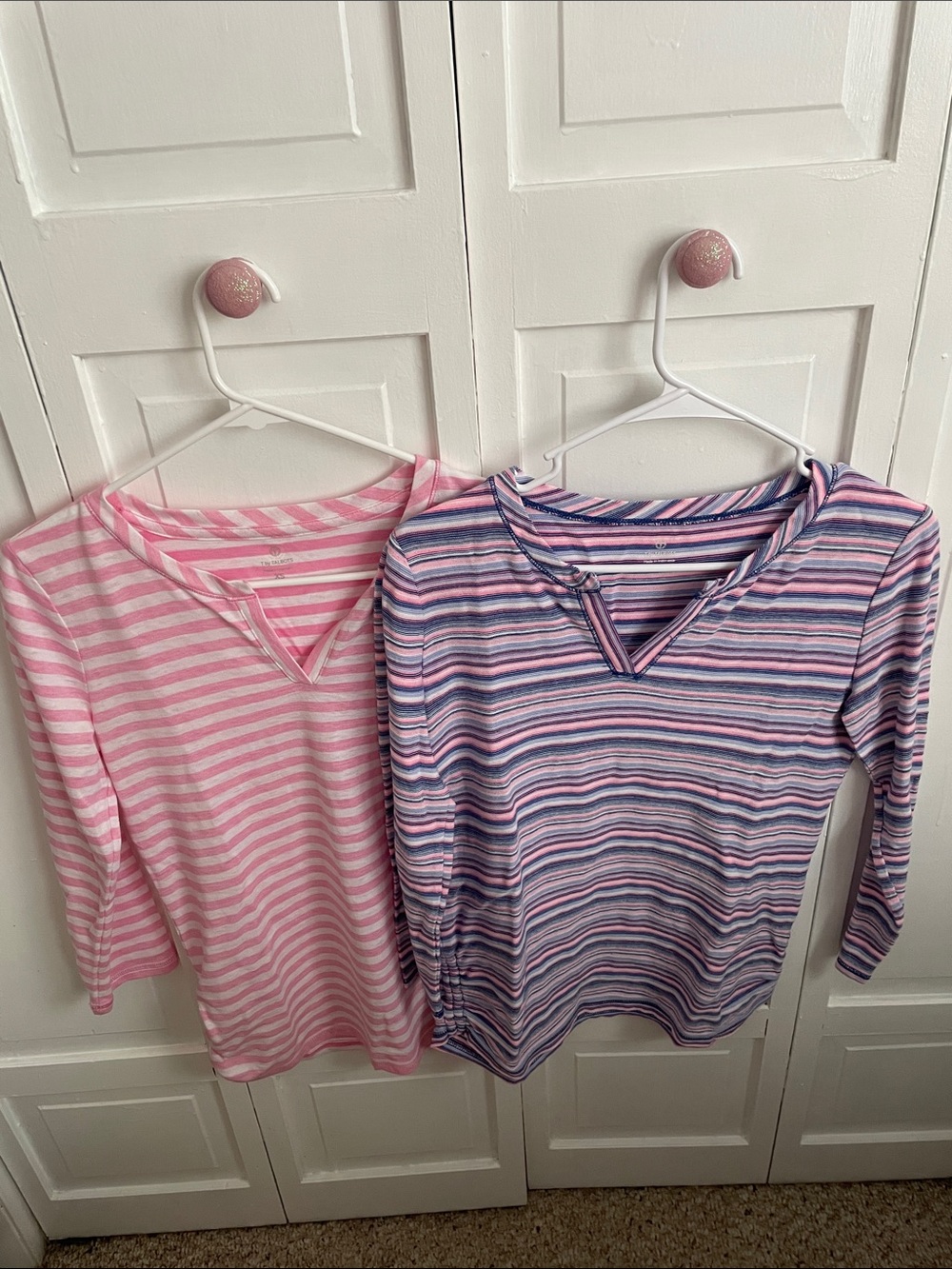 Talbots Pink and White and Pink and blue striped long sleeved tees